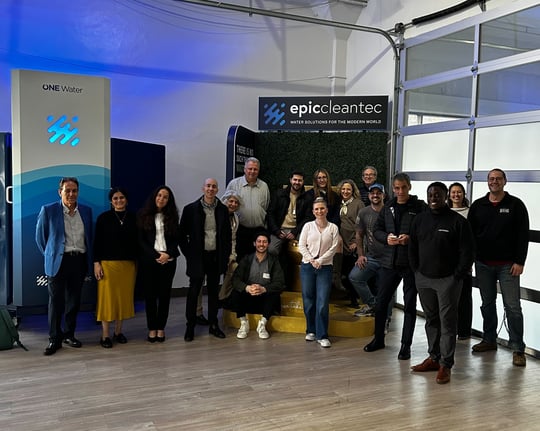 A large group tours Epic Cleantec in San Francisco
