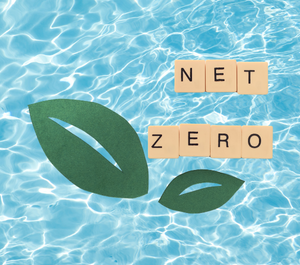 graphic of water background with net zero text on top